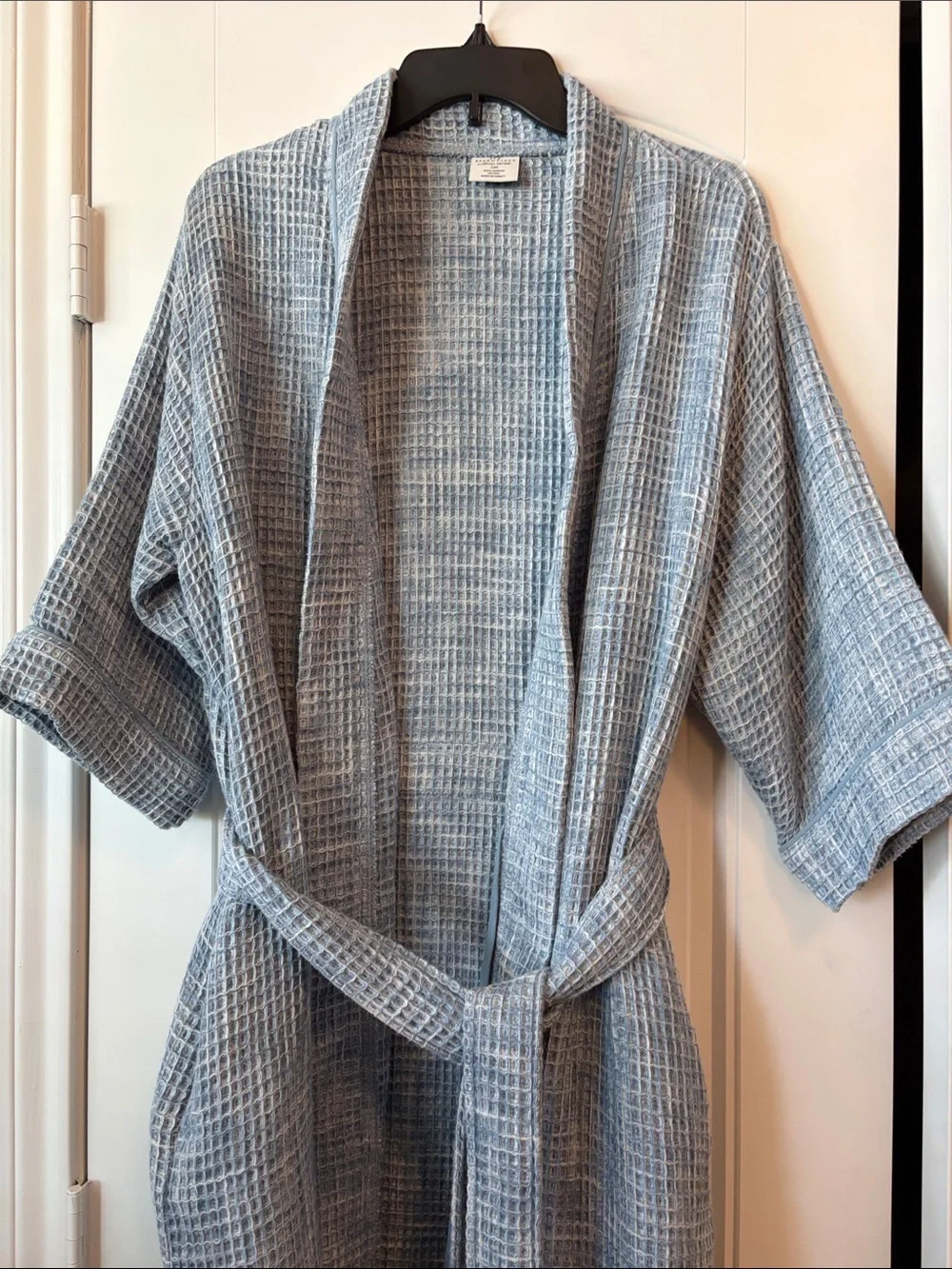 Waffle Weave Light Blue Kimono Robe with Belt - Unbranded